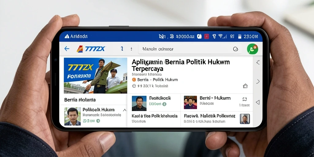 Tampilan antarmuka pengguna aplikasi 777ZX untuk berita politik dan hukum.