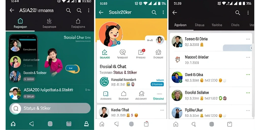 Screenshot tampilan antarmuka ASIA200 dengan stiker menarik.