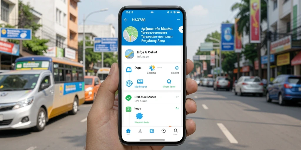 Tampilan utama HAO788 menampilkan informasi lalu lintas dan cuaca terkini.
