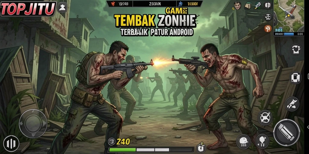Tampilan antarmuka game Tembak Zombie TOPJITU yang menarik.
