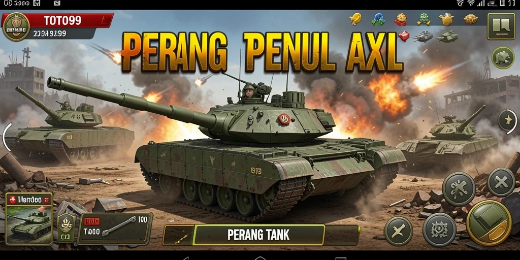 Antarmuka permainan TOTO99 dengan berbagai pilihan tank dan strategi.