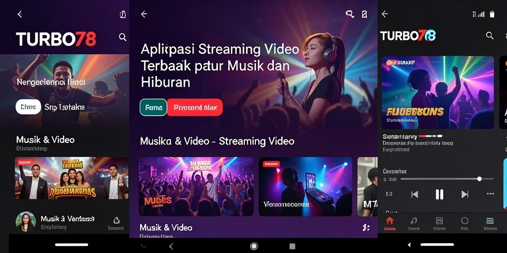 Antarmuka pengguna TURBO78 dengan fitur streaming video yang intuitif.